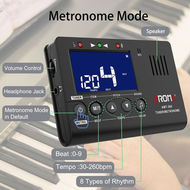 Moreup Digital Metronome Tuner Tone Generator, 3 in 1 Musical Tool with Contact Clip-on Microphone for Guitar Bass Violin Ukulele Chromatic Clarinet Flute Trumpet - Image 2